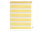 Stores enrouleurs rayés jaunes avec cordon.