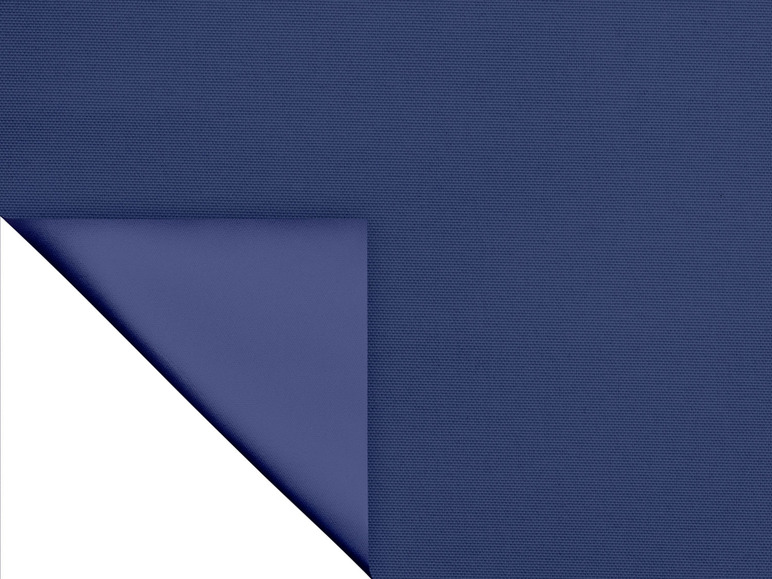 Gros plan sur un tissu bleu foncé, avec un coin retourné pour montrer la texture.