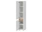 Armoire blanche avec des étagères ouvertes et des portes