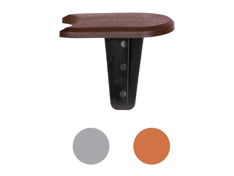 Un pied de table en plastique marron avec système de fixation.