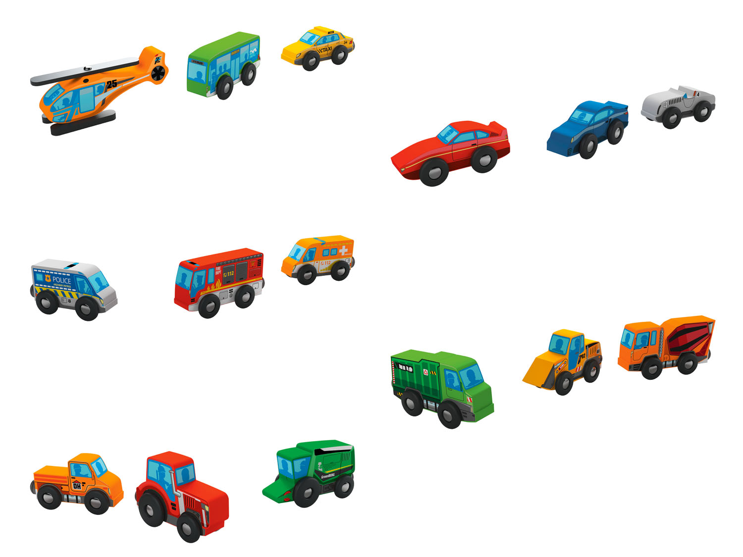 Playtive Set de véhicules en bois, 3 pièces