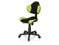 Une chaise de bureau noire et verte avec des roulettes.