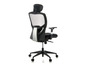 Un fauteuil de bureau noir avec un dossier en maille et des roulettes.