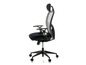 Un fauteuil de bureau noir avec un dossier en maille et des accoudoirs.