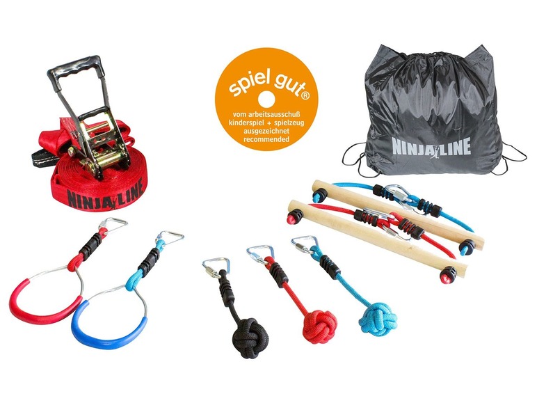 Ensemble d'entraînement Ninja Line avec corde, anneaux et barres en bois