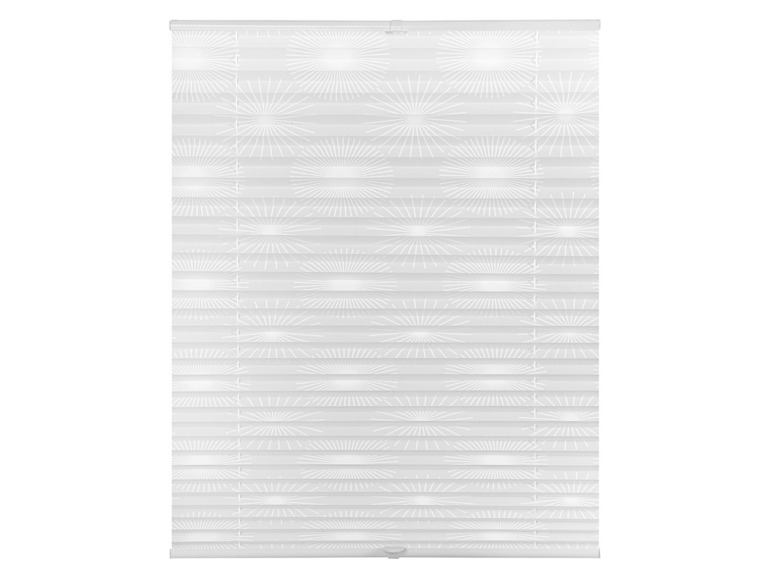Un store plissé blanc avec un motif de rayons.