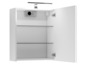 Armoire de salle de bain blanche avec porte miroir et éclairage.