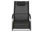Chaise longue noire avec accoudoirs et appui-tête.