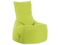 Un fauteuil pouf vert avec des détails blancs.