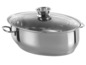 Une casserole ovale en acier inoxydable avec un couvercle.