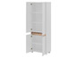 Armoire de cuisine blanche avec deux portes et une étagère ouverte.