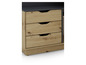Une armoire en bois avec trois tiroirs.