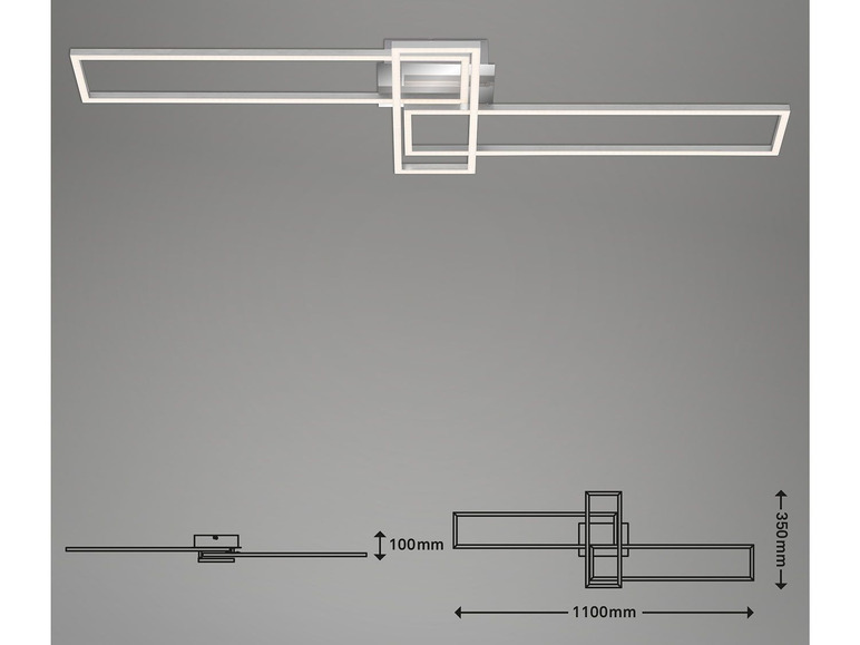 Plafonnier LED moderne de forme carrée, 1100 mm de large et 350 mm de haut.
