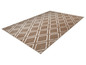 Tapis beige avec motif géométrique blanc.