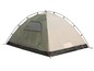 Une tente verte et blanche pour le camping.