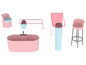 Une baignoire rose, une chaise et un comptoir de bar