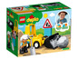 Ensemble LEGO Duplo avec un bulldozer jaune, une pierre et deux figurines.