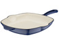 Poêle grill en fonte bleue avec émail blanc.