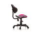 Une chaise de bureau rose et noire avec des roulettes.
