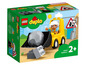 Jouet LEGO Duplo avec un bulldozer jaune et une figurine.