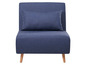 Un canapé-lit bleu avec un coussin.