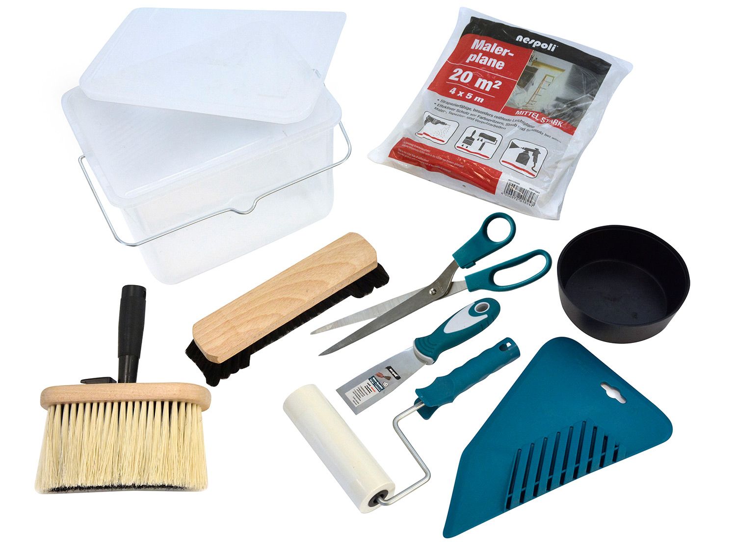 Nespoli Kit de tapisserie pros, 9 pièces, brosses de peintre, toile de protection, spatule, etc.