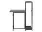 Une table pliante noire avec une étagère en métal assortie.