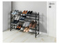 Étagère à chaussures noire avec différents types de chaussures