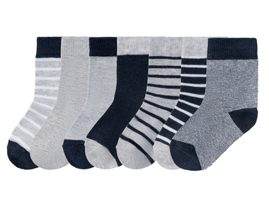 LUPILU® Chaussettes pour tout-petits, 7 paires, en coton bio. (gris/blanc/marine/rayures, 19-22)