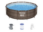 Une piscine Bestway Steel Pro MAX avec une pompe filtrante, un filtre à cartouche et une échelle.
