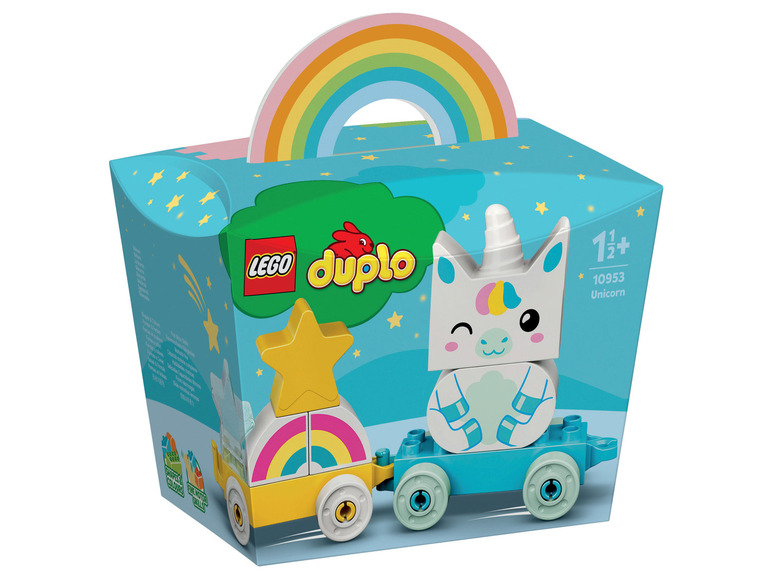 Ensemble de construction Lego Duplo avec une licorne et un arc-en-ciel.