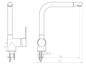 Dessin technique d'un robinet de cuisine avec bec en forme de L.