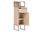 Une armoire en bois avec un tiroir, une porte et une étagère ouverte.