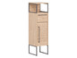 Une armoire en bois avec un tiroir, une porte et des étagères ouvertes.