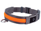 Un collier pour chien gris avec une bande réfléchissante orange.