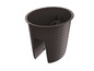 Pot de fleurs en plastique brun avec un design tressé.