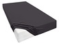 Un drap-housse gris foncé sur un matelas blanc.