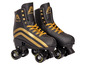 Patins à roulettes Apollo noirs et dorés.
