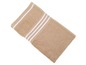 Une serviette de bain beige avec des rayures blanches.