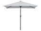 Un parasol gris avec une armature noire.