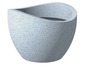 Un pot de fleurs rond bleu avec une texture rugueuse.