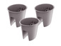 Trois pots de fleurs gris avec un design tissé