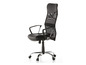 Chaise de bureau noire avec dossier en maille et accoudoirs.