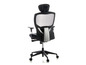 Une chaise de bureau noire avec un dossier en maille et des roulettes.