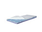 Un matelas avec une couche supérieure de gel bleu et une housse blanche.