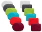 Coussins de siège ronds et carrés en différentes couleurs.