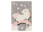 Tapis gris avec une licorne rose et un arc-en-ciel.