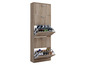 Une armoire à chaussures en bois avec des tiroirs ouverts pour ranger des chaussures.