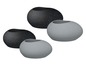 Deux pots ronds en gris et noir, avec une texture rugueuse.