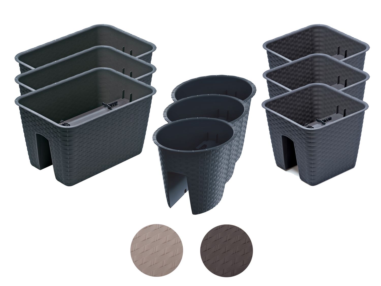 PROSPERPLAST, Jardinière de balcon « Ratolla Railing » aspect rotin, lot de 3